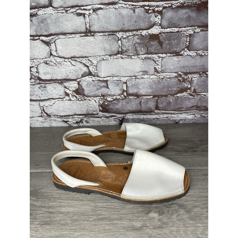 Jauer Avarcas Pons White Leather Slingback Peep Sandals Women’s Sz 37EU/6.5M US